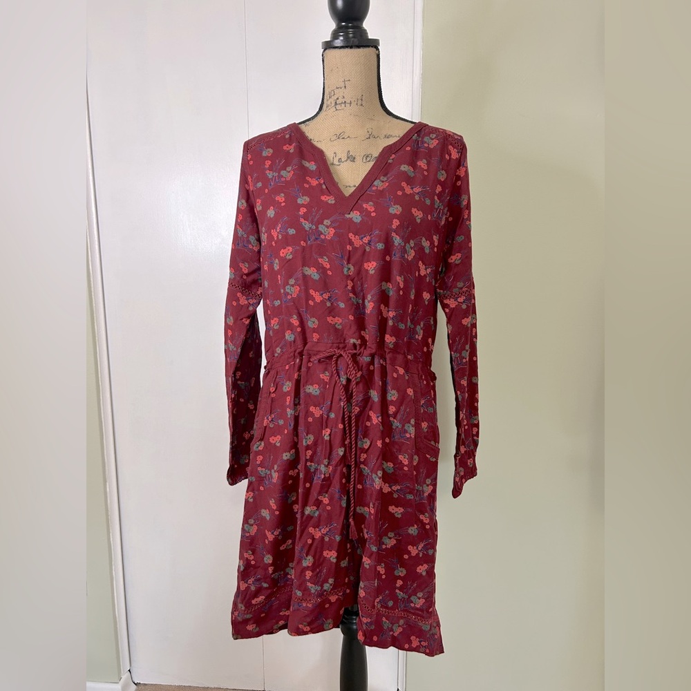 Mountain Khakis Burgundy Floral Long Sleeve Dress